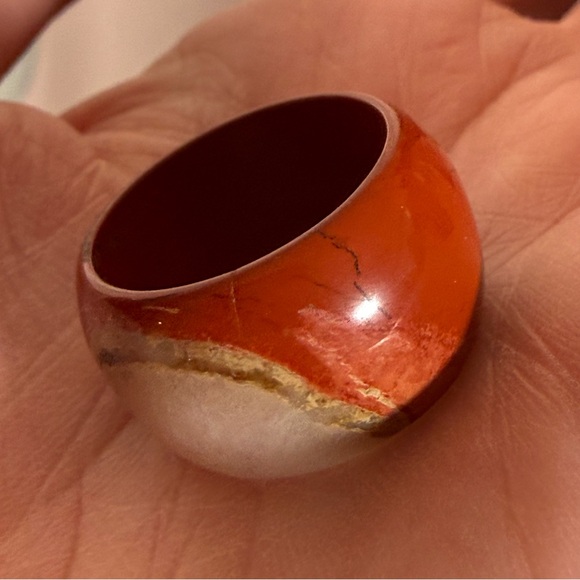 Vintage carnelian and white quartz Solid Stone Wide Band Ring - Picture 16 of 16
